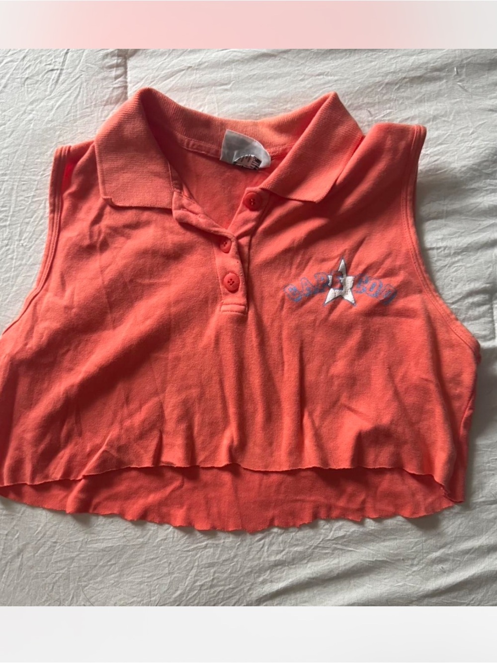 Spirit Coral Buttoned Polo Crop Top